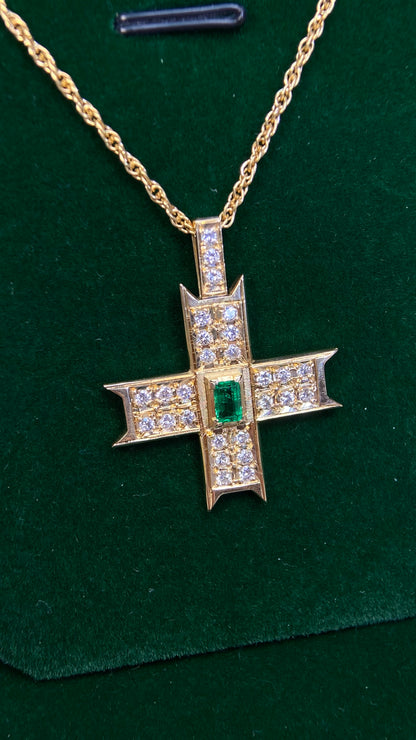 Southern Cross 18K gold (75% gold)/750‰ Gold&Emerald&Diamond Necklace| Emerald: 0.22ct｜Diamonds: 0.48ct｜Japanese Vintage Estate Jewelry -BRZQ2727