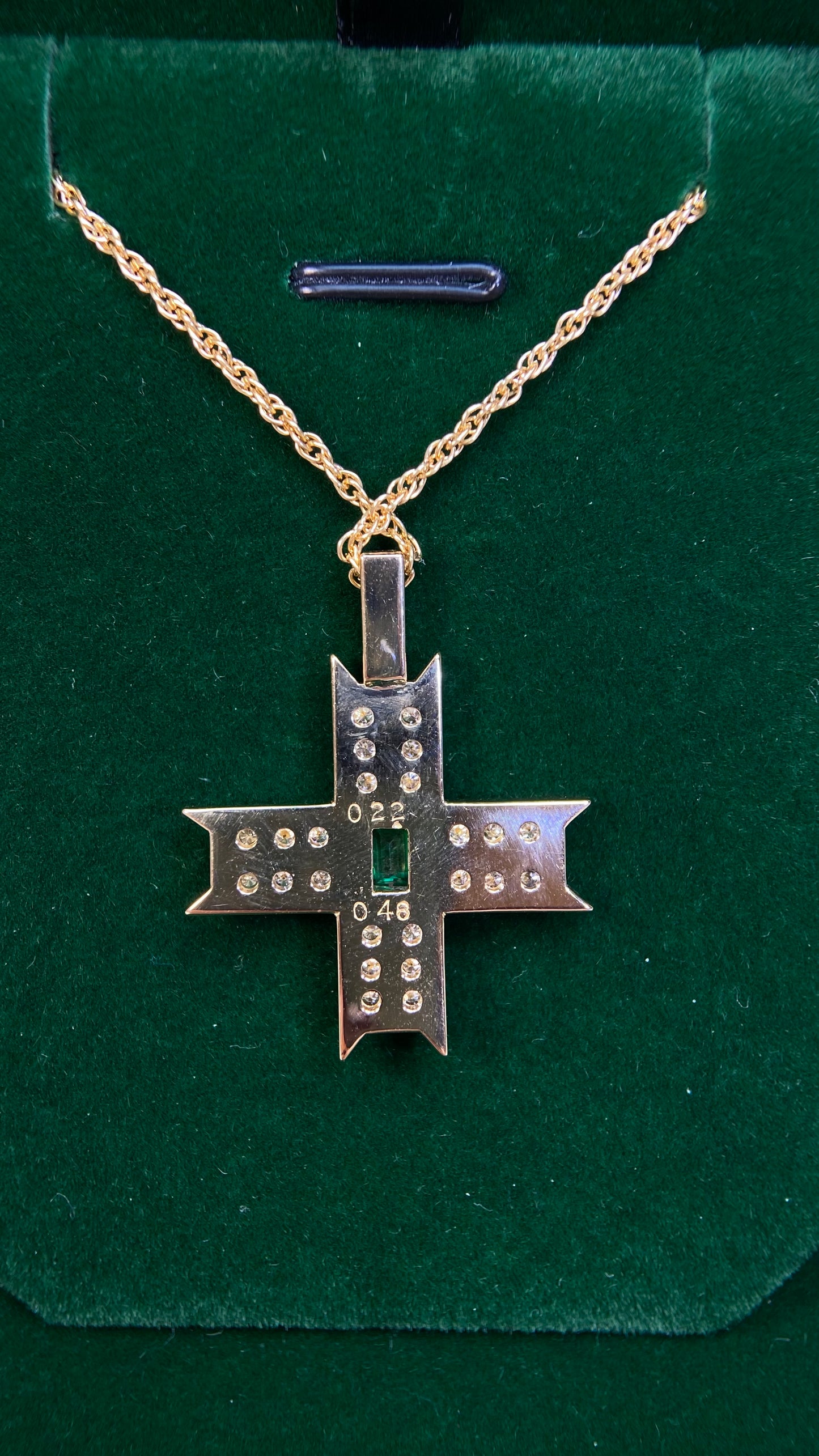 Southern Cross 18K gold (75% gold)/750‰ Gold&Emerald&Diamond Necklace| Emerald: 0.22ct｜Diamonds: 0.48ct｜Japanese Vintage Estate Jewelry -BRZQ2727