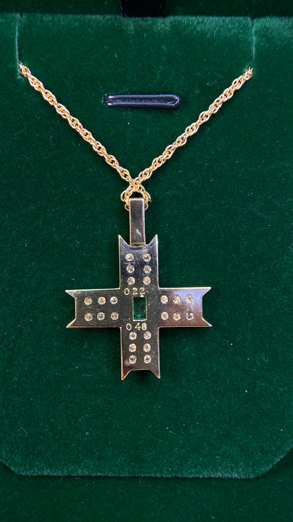 Southern Cross 18K gold (75% gold)/750‰ Gold&Emerald&Diamond Necklace| Emerald: 0.22ct｜Diamonds: 0.48ct｜Japanese Vintage Estate Jewelry -BRZQ2727