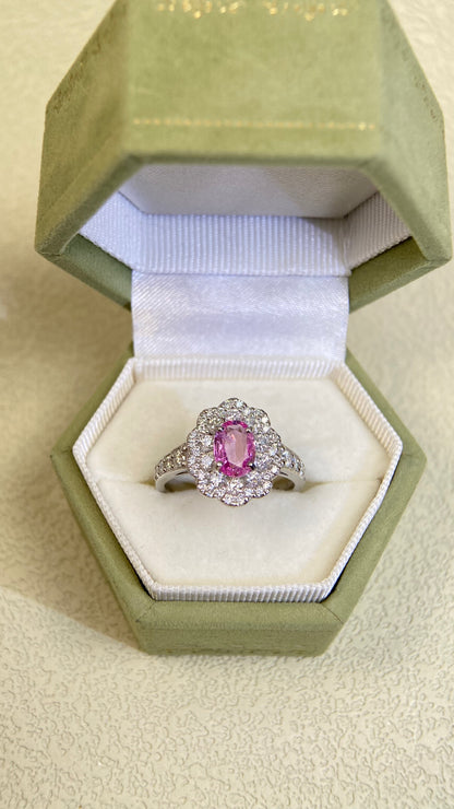 Pt900 Platinum&Padparadscha&Diamond Ring| Padparadscha：0.80ct | Diamonds：0.72ct | Japanese Vintage Estate Jewelry -BSME3140