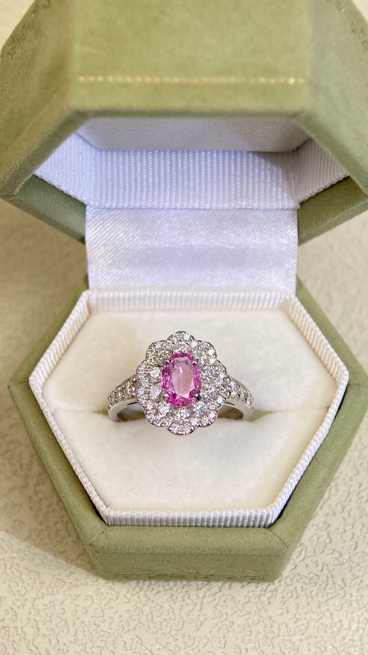 Pt900 Platinum&Padparadscha&Diamond Ring| Padparadscha：0.80ct | Diamonds：0.72ct | Japanese Vintage Estate Jewelry -BSME3140