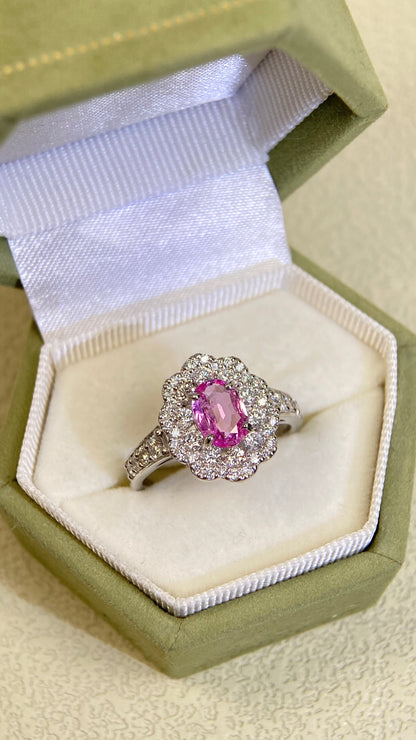 Pt900 Platinum&Padparadscha&Diamond Ring| Padparadscha：0.80ct | Diamonds：0.72ct | Japanese Vintage Estate Jewelry -BSME3140