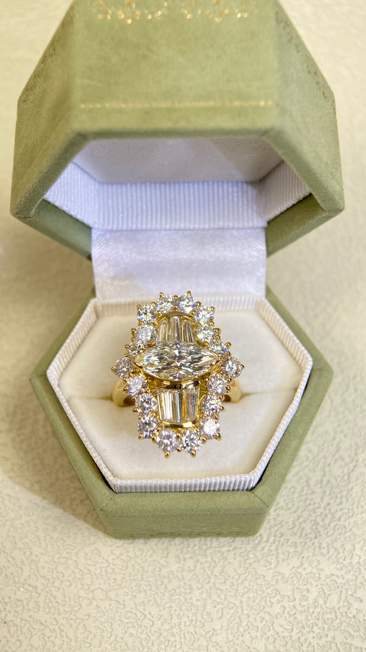 K18 Gold&Diamond Ring| Diamond:1.512ct L-SI1 | Diamonds:3.18ct | Japanese Vintage Estate Jewelry -BSLN3123