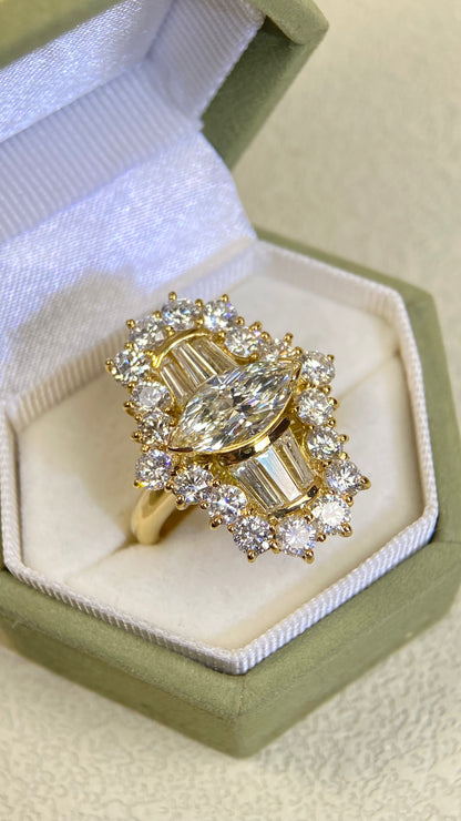 K18 Gold&Diamond Ring| Diamond:1.512ct L-SI1 | Diamonds:3.18ct | Japanese Vintage Estate Jewelry -BSLN3123