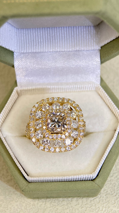 K18 Gold&Diamond Ring| Diamond:1.390ct Under S-VS2 | Diamonds:1.70ct | Japanese Vintage Estate Jewelry -BSLP3125