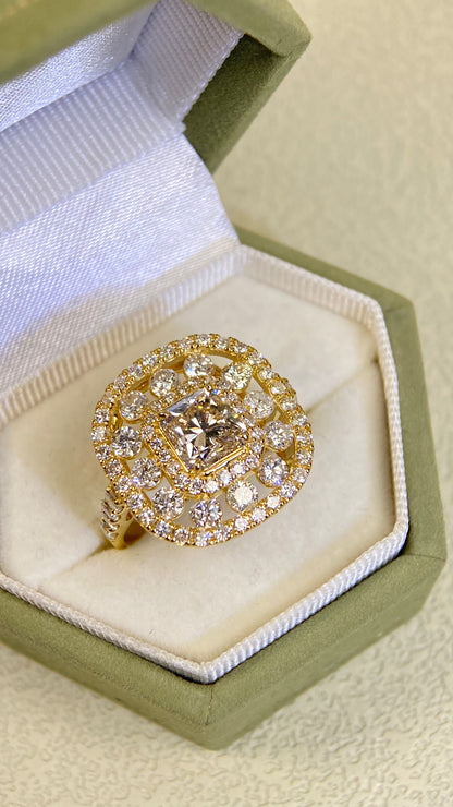 K18 Gold&Diamond Ring| Diamond:1.390ct Under S-VS2 | Diamonds:1.70ct | Japanese Vintage Estate Jewelry -BSLP3125
