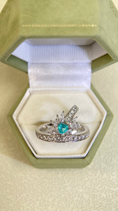 Pt900 Platinum&Paraiba&Diamond Ring| Paraiba:0.222ct | Diamonds:0.56/0.40ct | Japanese Vintage Estate Jewelry -BSLF3115