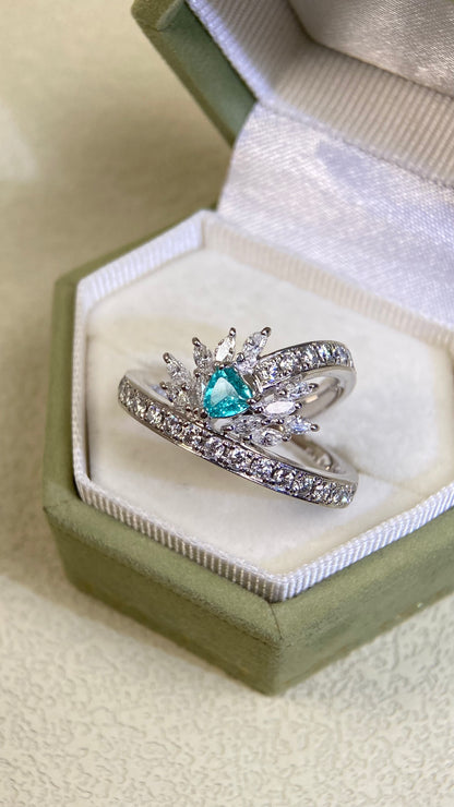 Pt900 Platinum&Paraiba&Diamond Ring| Paraiba:0.222ct | Diamonds:0.56/0.40ct | Japanese Vintage Estate Jewelry -BSLF3115