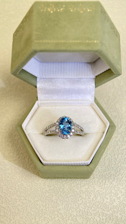 Pt900 Platinum&Aquamarine&Diamond Ring| Aquamarine：1.43ct Santa Maria | Diamonds：0.47ct | Japanese Vintage Estate Jewelry -BSKO3098