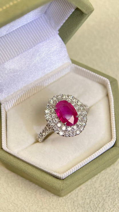 Pt900 Platinum&Ruby&Diamond Ring| Ruby：1.58ct Myanmar-Pigeon’s blood | Diamonds：0.86ct | Japanese Vintage Estate Jewelry -BSKJ3093