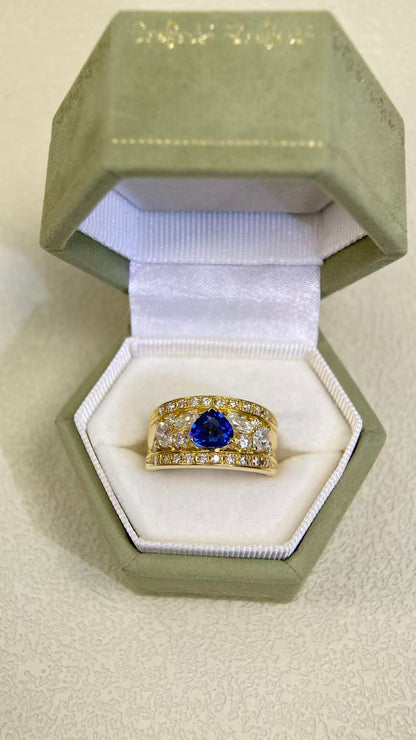 18K Gold &Sapphire&Diamond Ring| Sapphire：0.80ct | Diamonds：0.87ct | Japanese Vintage Estate Jewelry -BSLX3133