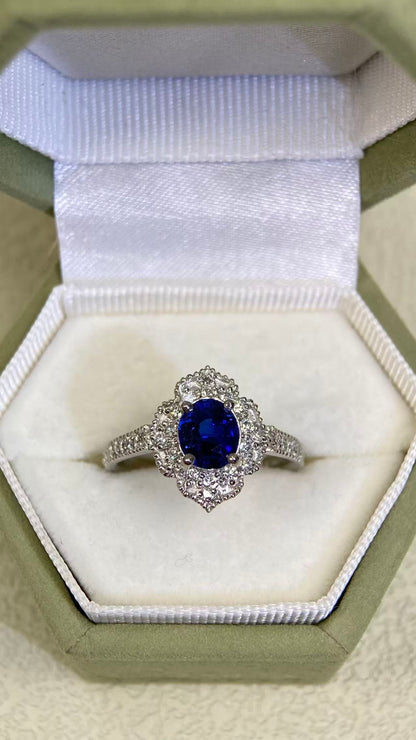 Pt900 Platinum&Sapphire&Diamond Ring| Sapphire：1.03ct Royal Blue| Diamonds：0.45ct | Japanese Vintage Estate Jewelry -BSMY3160