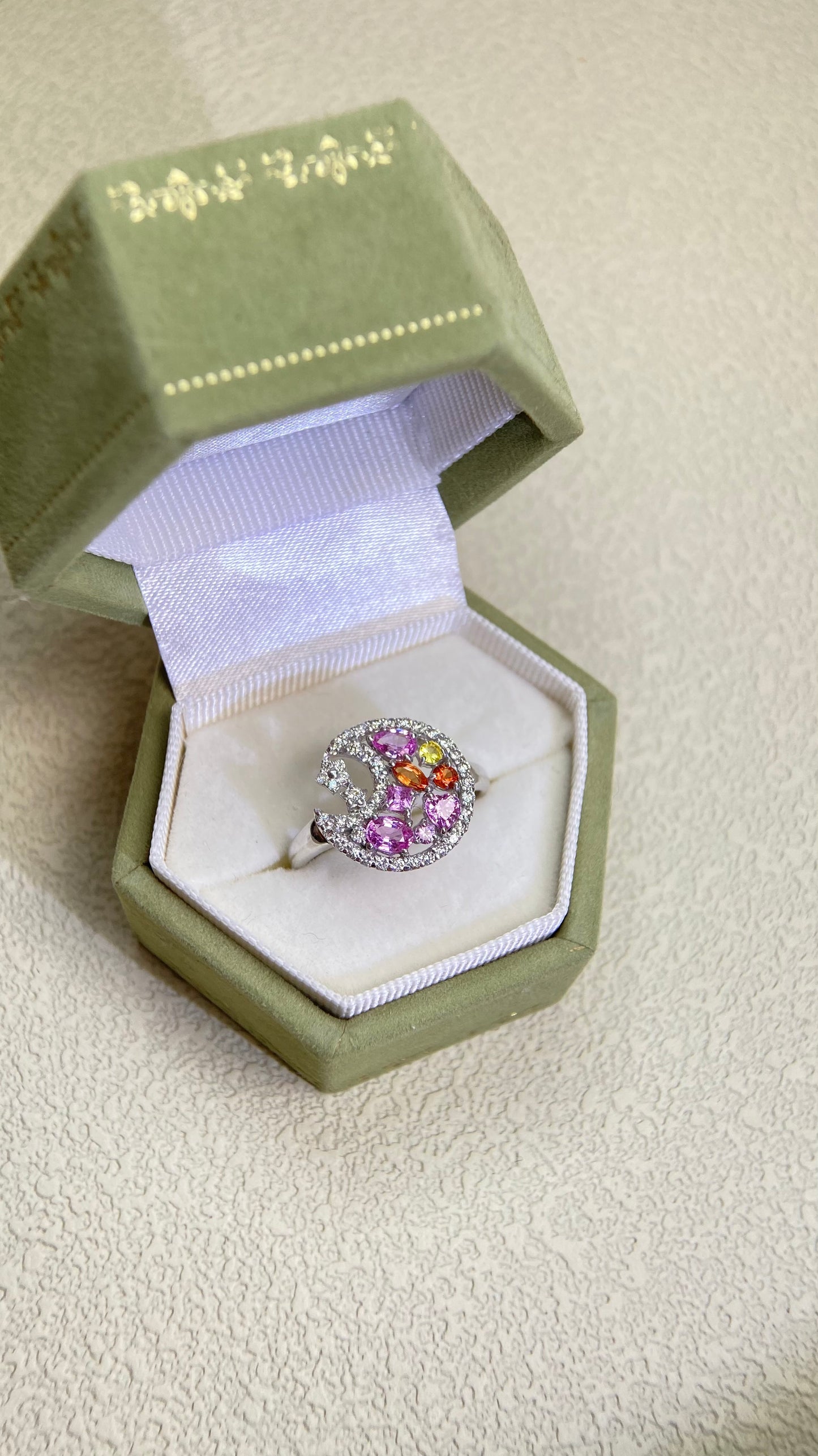 K18 White Gold&Pink Sapphire and Diamond Ring | Sapphire 0.70ct | Diamond 0.31ct | Japanese Vintage Estate Jewelry-BMRX