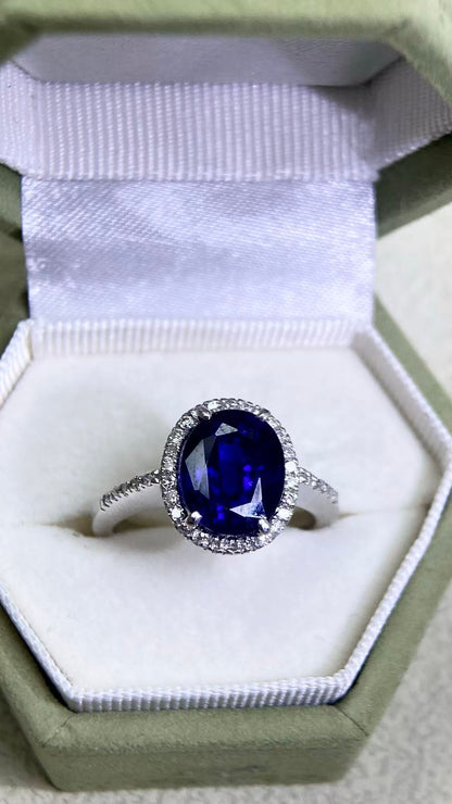 K18 White Gold&Sapphire and Diamond Ring | Sapphire 3.93ct | Diamond 0.23ct | Madagascar | Japanese Vintage Estate Jewelry-YMFH