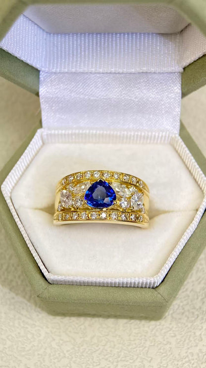 18K Gold &Sapphire&Diamond Ring| Sapphire：0.80ct | Diamonds：0.87ct | Japanese Vintage Estate Jewelry -BSLX3133