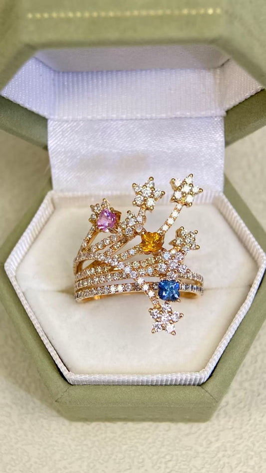 18K Gold&Fancy Color Sapphire&Diamond Ring| Fancy Color Sapphires：0.54ct | Diamonds：1.27ct | Japanese Vintage Estate Jewelry -BSKW3106