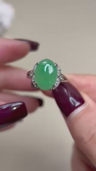 Pt900 Platinum&Jadeite and Diamond Ring | Jadeite 3.40ct | Diamond 0.20ct | Japanese Vintage Estate Jewelry-BHKQ