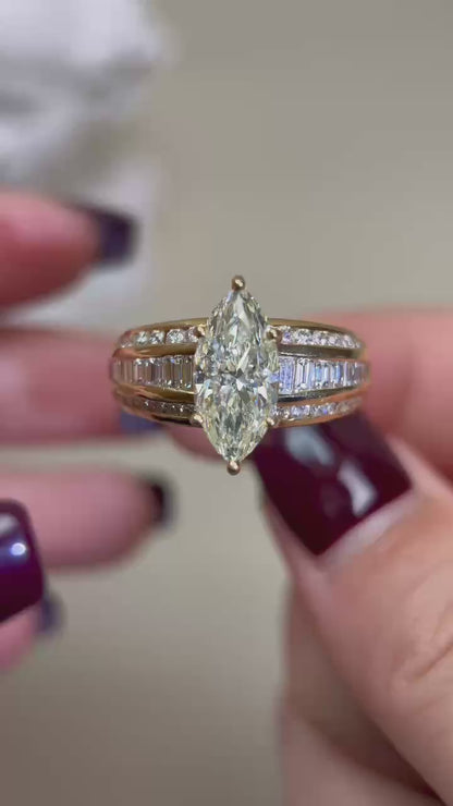 18K/750 Gold&Diamond Ring |  Diamond2.390ct | Diamond 1.50ct | Japanese Vintage Estate Jewelry-XMJH