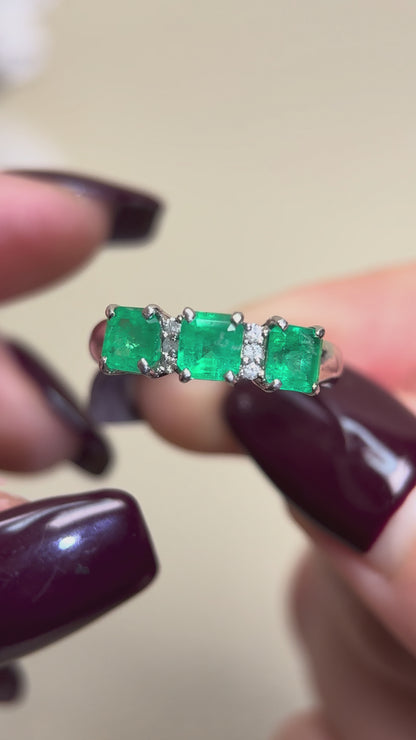 Pt900プラチナ＆エメラルド＆ダイヤモンドリング｜エメラルド1.26カラット｜ダイヤモンド0.06カラット｜日本製ヴィンテージエステートジュエリー-BFNR