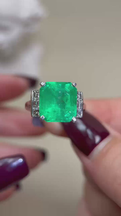 Pt900 Platinum&Emerald and Diamond Ring | Emerald 6.09ct | Diamond 0.69ct | Colombia Muzo Green | Japanese Vintage Estate Jewelry-BGZU
