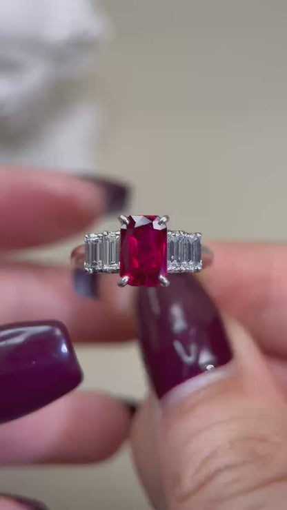 Pt900 Platinum&Ruby and Diamond Ring | Ruby 2.04ct | Diamond 0.61ct | Japanese Vintage Estate Jewelry-TQXG