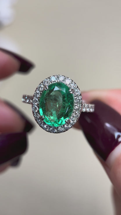 Pt950プラチナ＆エメラルド＆ダイヤモンドリング｜エメラルド3.41カラット｜ダイヤモンド0.82カラット｜日本製ヴィンテージエステートジュエリー-BBZQ