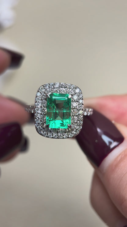 Pt900プラチナ＆エメラルド＆ダイヤモンドリング｜エメラルド2.01カラット｜ダイヤモンド0.86カラット｜日本製ヴィンテージエステートジュエリー-BLBN