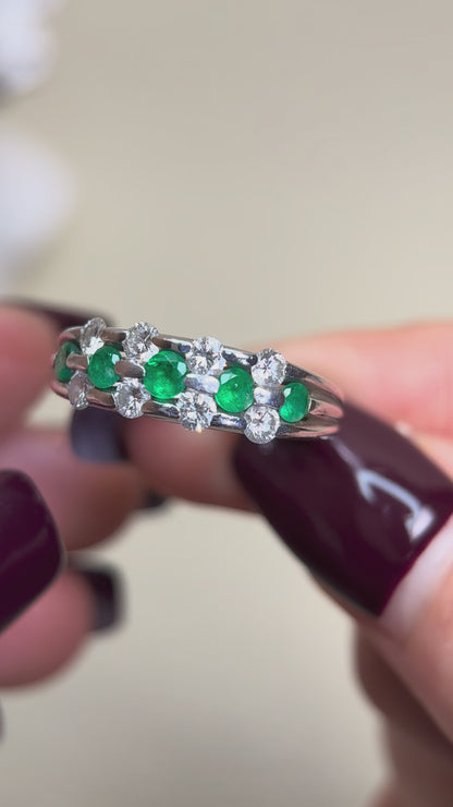 Pt900プラチナ＆エメラルド＆ダイヤモンドリング｜エメラルド0.41ct｜ダイヤモンド0.57ct｜日本製ヴィンテージエステートジュエリー-BELH