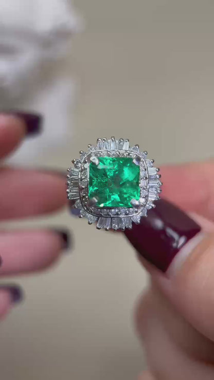 Pt900 Platinum&Emerald and Diamond Ring | Emerald 2.67ct | Diamond 0.75ct | Japanese Vintage Estate Jewelry-BBTS
