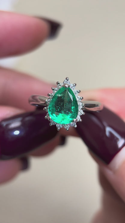 Pt850プラチナ＆エメラルド＆ダイヤモンドリング｜エメラルド1.43カラット｜ダイヤモンド0.24カラット｜日本製ヴィンテージエステートジュエリー-BKIJ