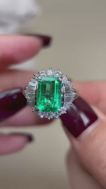 Pt900 Platinum&Emerald and Diamond Ring | Emerald3.10ct | Diamond 0.92ct | Colombia | Japanese Vintage Estate Jewelry-BMYR