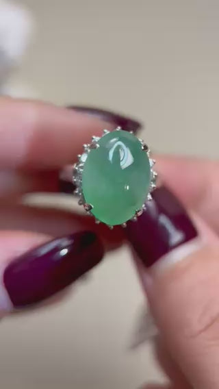 Pt900 Platinum&Jadeite and Diamond Ring | Jadeite 6.445ct | Diamond 0.48ct | Japanese Vintage Estate Jewelry-BOYW