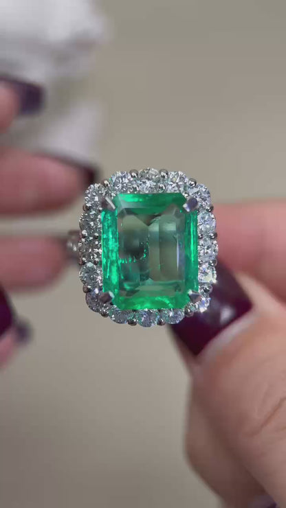 Pt950 Platinum&Emerald and Diamond Ring | Emerald 5.31ct | Diamond 2.39ct | Japanese Vintage Estate Jewelry-BPSI