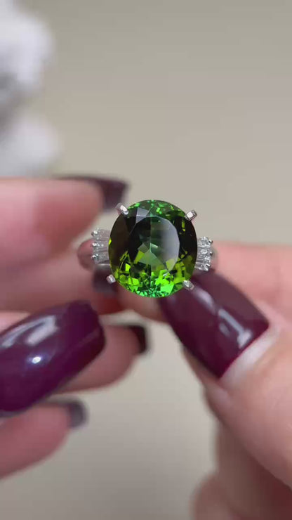 Pt900 Platinum&Tourmaline and Diamond Ring | Tourmaline 6.63ct | Diamonds 0.23ct | Japanese Vintage Estate Jewelry-BPFH