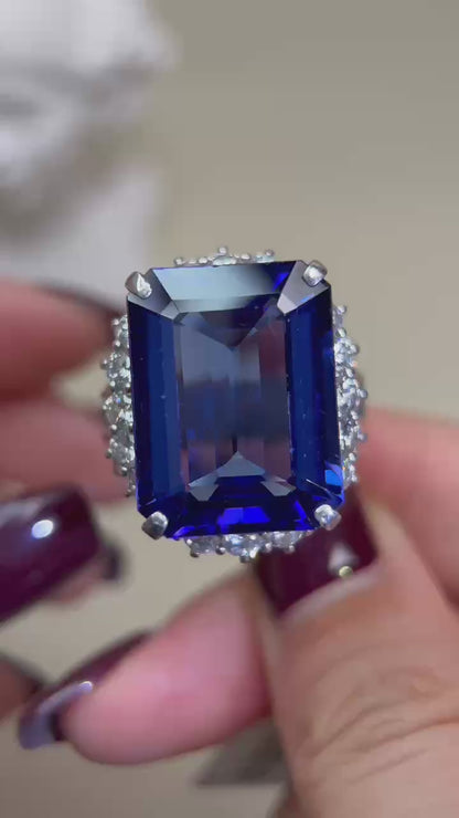 Pt900 Platinum&Tanzanite and Diamond Ring |Tanzanite 25.17ct | Diamond 3.63ct | Japanese Vintage Estate Jewelry-BPWA