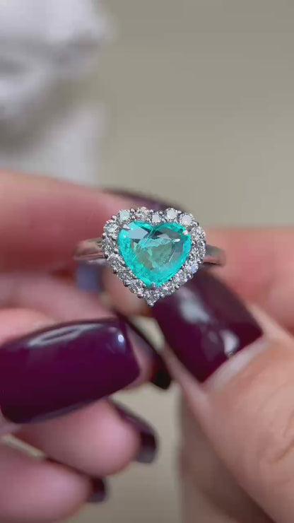 Pt900 Platinum&Paraiba and Diamond Ring | Paraiba 1.57ct | Diamond 0.45ct | Brazil | Japanese Vintage Estate Jewelry-BDUM