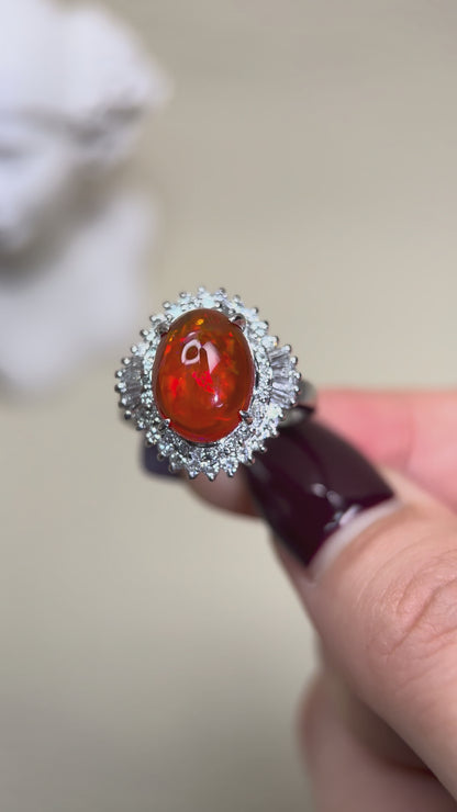 Pt900 Platinum&Opal and Diamond Ring | Opal 3.10ct | Diamond 0.78ct | Japanese Vintage Estate Jewelry-BQZC
