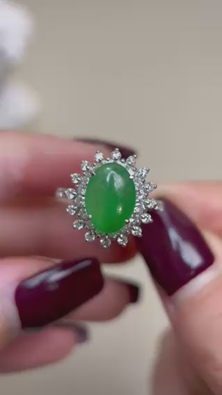 Pt950 Platinum&Jadeite and Diamond Ring | Jadeite 3.075ct | Diamond 0.99ct | Japanese Vintage Estate Jewelry-BPSG