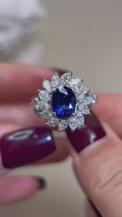 Pt900プラチナ＆サファイア＆ダイヤモンドリング｜サファイア2.70カラット｜ダイヤモンド1.85カラット｜スリランカ産ロイヤルブルー｜日本製ヴィンテージエステートジュエリー-BPZM