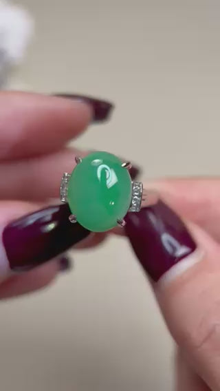 Pt900 Platinum&Jadeite and Diamond Ring | Jadeite 7.01ct | Diamond 0.21ct | Japanese Vintage Estate Jewelry-BPYS