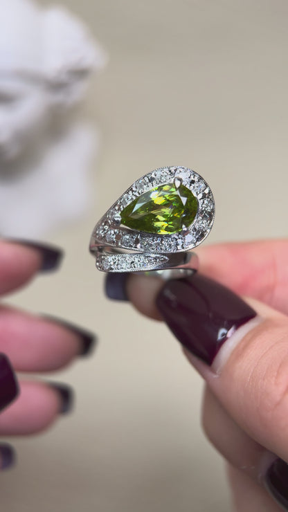 PM900 Platinum&Sphene and Diamond Ring | Sphene 2.60ct | Diamond 0.30ct | Japanese Vintage Estate Jewelry-BRBR