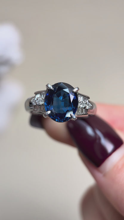 Pt900プラチナ＆サファイア＆ダイヤモンドリング｜サファイア3.04カラット｜ダイヤモンド0.31カラット｜日本製ヴィンテージエステートジュエリー-VYIN