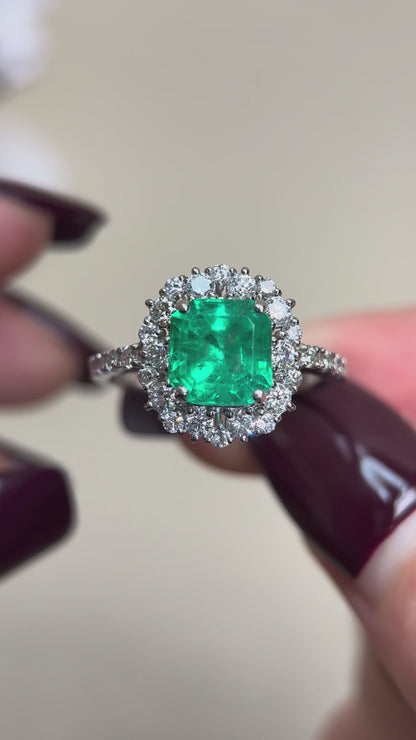 Pt950プラチナ＆エメラルド＆ダイヤモンドリング｜エメラルド1.73カラット｜ダイヤモンド0.64カラット｜日本のヴィンテージエステートジュエリー-ACUL