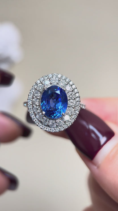 Pt950 Platinum&Sapphire and Diamond Ring | Sapphire 3.98ct | Diamond 0.95ct | Sri Lanka | Japanese Vintage Estate Jewelry-BGGV