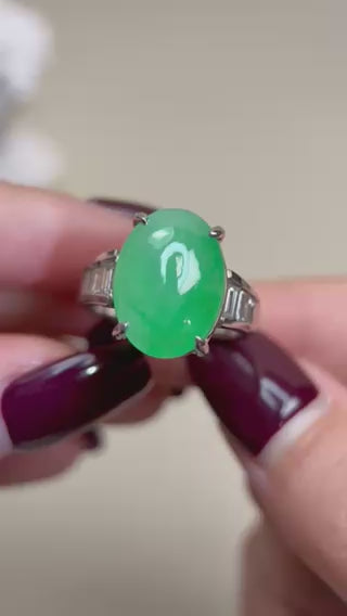 Pt900 Platinum&Jadeite and Diamond Ring | Jadeite 10.117ct | Diamond 0.64ct | Japanese Vintage Estate Jewelry-BMNV