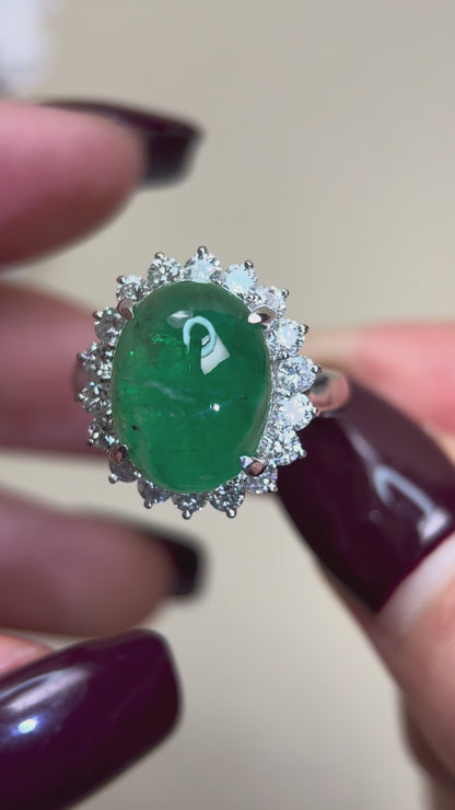 Pt900プラチナ＆エメラルド＆ダイヤモンドリング｜エメラルド6.91カラット｜ダイヤモンド1.10カラット｜日本製ヴィンテージエステートジュエリー-BQGX