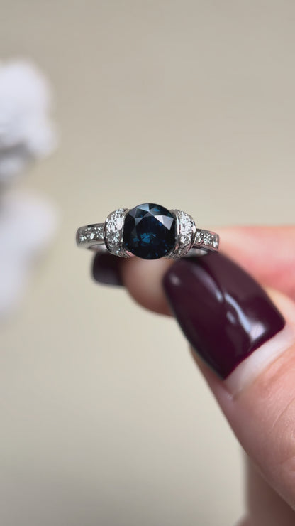K18 White Gold&Sapphire and Diamond Ring | Sapphire 1.44ct | Diamond 0.35ct | Japanese Vintage Estate Jewelry-BKNT