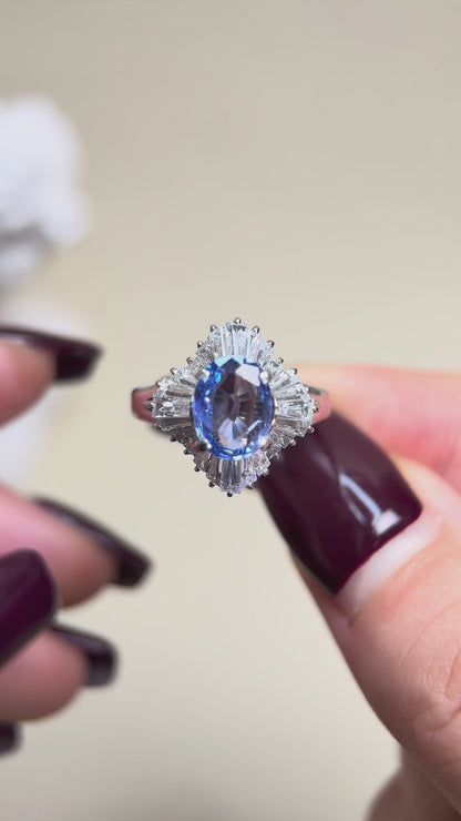 Pt900プラチナ＆サファイア＆ダイヤモンドリング｜サファイア1.458カラット｜ダイヤモンド｜日本製ヴィンテージエステートジュエリー-OVKI