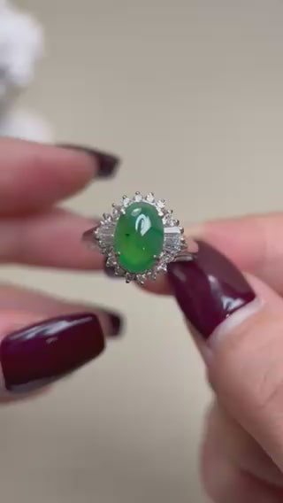 Pt900 Platinum&Jadeite and Diamond Ring | Jadeite 2.07ct | Diamond 0.64ct | Japanese Vintage Estate Jewelry-BMPC