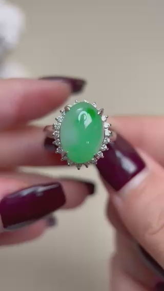 Pt900 Platinum&Jadeite and Diamond Ring | Japanese Vintage Estate Jewelry-BJAD